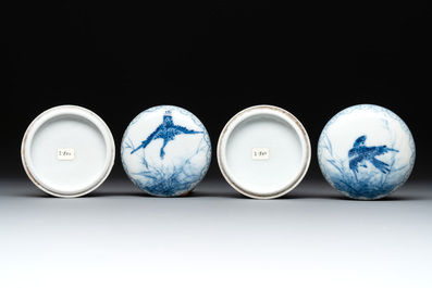 Four Chinese blue and white seal paste boxes in the style of Wang Bu, Yongzheng marks, Republic