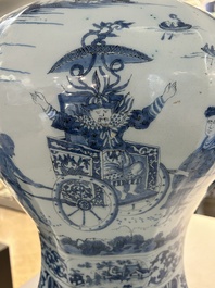 A very large Dutch Delft blue and white chinoiserie baluster vase, second half 17th C.