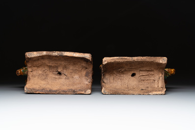 A pair of Chinese sancai-glazed rooftiles, a pair of Buddhist lions and a warrior, Ming and later