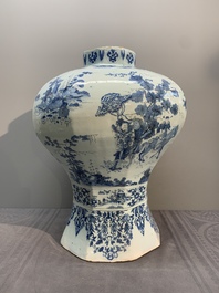 A very large Dutch Delft blue and white chinoiserie baluster vase, second half 17th C.