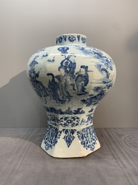 A very large Dutch Delft blue and white chinoiserie baluster vase, second half 17th C.