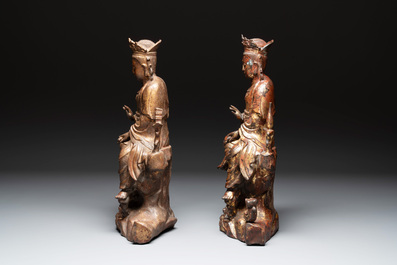 Two Chinese gilt-lacquered bronze sculptures of Bodhisattva, 20th C.