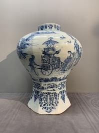 A very large Dutch Delft blue and white chinoiserie baluster vase, second half 17th C.