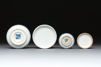 Four Chinese blue and white seal paste boxes in the style of Wang Bu, Yongzheng marks, Republic