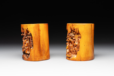 Five Chinese carved bamboo brush pots, 19/20th C.