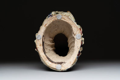 A Chinese Shiwan flamb&eacute;-glazed figure of a Luohan, Deng 邓 seal mark, dated 1927