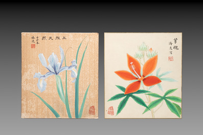 Wang Xuezhong 王學仲 (1925-2013) and Wang Jiyuan 王濟遠 (1893-1975): 'Calligraphy' and 'Flowers', ink on paper