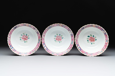 Six Chinese famille rose 'phoenix and peony' bowls and plates for the Straits or Peranakan market, Republic