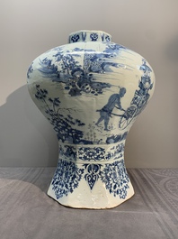 A very large Dutch Delft blue and white chinoiserie baluster vase, second half 17th C.