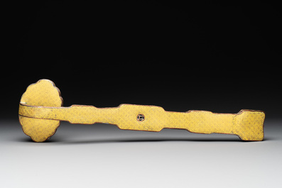 A Chinese cloisonn&eacute; yellow-ground 'peach and shou' ruyi sceptre, Republic