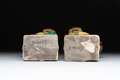 A pair of Chinese sancai-glazed rooftiles, a pair of Buddhist lions and a warrior, Ming and later