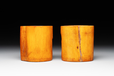 Five Chinese carved bamboo brush pots, 19/20th C.