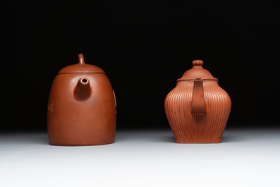 Three Chinese Yixing stoneware teapots, Gu Jingzhou 顧景舟, Yu Guoliang 俞國良 and Cui Zhu Xuan 翠竹軒 seal marks, 20th C.