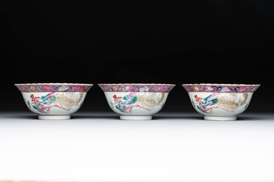 Six Chinese famille rose 'phoenix and peony' bowls and plates for the Straits or Peranakan market, Republic