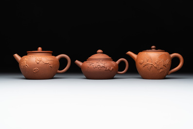 Three Chinese Yixing stoneware teapots and covers, 18th C.