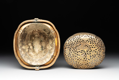 A Chinese bronze 'landscape' handwarmer, Qiu Fuxi 丘福禧 mark, 19th C.