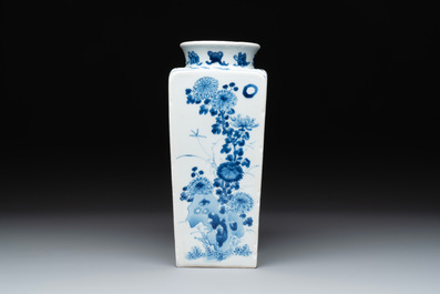 A Chinese blue and white square flask with floral design, Kangxi