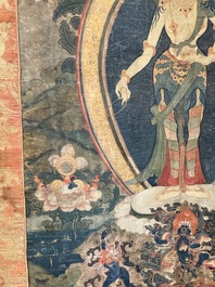 A Tibetan thangka depicting Padmapani, 19th C.