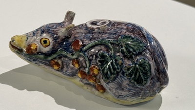 A polychrome Dutch Delft model of a squirrel, 18th C.