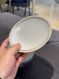 A Chinese blue and white 'Long Elizas and playing boys' covered bowl, Chenghua mark, Kangxi
