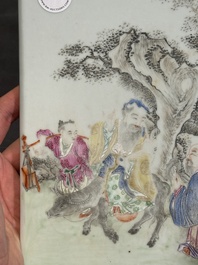 A Chinese famille rose 'two sages and a boy' plaque, Qianlong