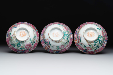 Six Chinese famille rose 'phoenix and peony' bowls and plates for the Straits or Peranakan market, Republic