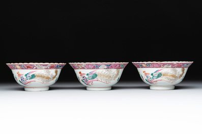 Six Chinese famille rose 'phoenix and peony' bowls and plates for the Straits or Peranakan market, Republic