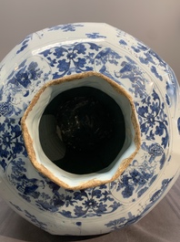 A very large Dutch Delft blue and white chinoiserie baluster vase, second half 17th C.