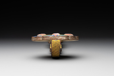 A Chinese cloisonn&eacute; yellow-ground 'peach and shou' ruyi sceptre, Republic