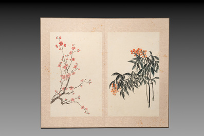Chinese school: 'Flowers and calligraphies', writings with signatures of celebrities, ink and colour on paper
