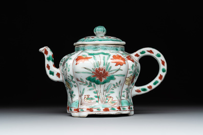 A Chinese famille verte 'lotus pond with ducks' teapot, Kangxi