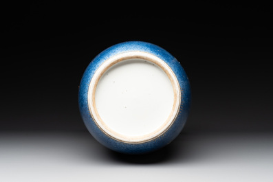 A Chinese gilt-decorated bronze-mounted powder-blue vase with floral design, Kangxi