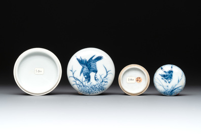 Four Chinese blue and white seal paste boxes in the style of Wang Bu, Yongzheng marks, Republic