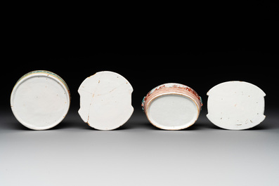 Two polychrome Dutch Delft petit feu butter tubs, 18th C.