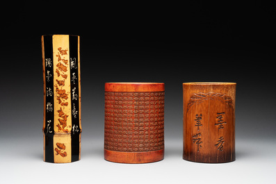 Five Chinese carved bamboo brush pots, 19/20th C.