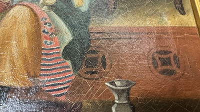 Canton school, workshop of Lamqua: 'Portrait of a Pipe Smoker', oil on canvas, 19th C.