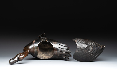 A Chinese bronze duck-form incense burner, Ming