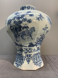 A very large Dutch Delft blue and white chinoiserie baluster vase, second half 17th C.