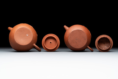 Three Chinese Yixing stoneware teapots and covers, 18th C.