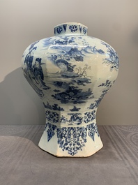 A very large Dutch Delft blue and white chinoiserie baluster vase, second half 17th C.