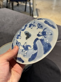 A Chinese blue and white 'Long Elizas and playing boys' covered bowl, Chenghua mark, Kangxi