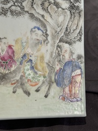 A Chinese famille rose 'two sages and a boy' plaque, Qianlong