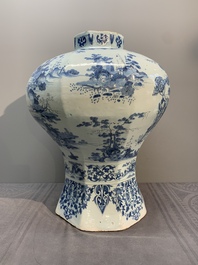 A very large Dutch Delft blue and white chinoiserie baluster vase, second half 17th C.
