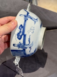 A Chinese blue and white 'Long Elizas and playing boys' covered bowl, Chenghua mark, Kangxi