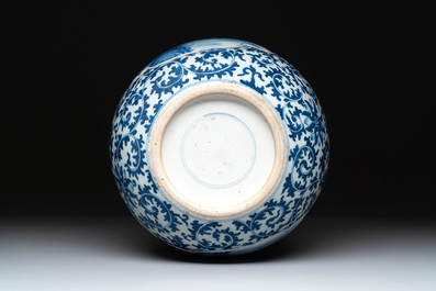 A Chinese blue and white globular 'landscape' vase, 19th C.