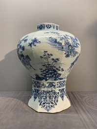 A very large Dutch Delft blue and white chinoiserie baluster vase, second half 17th C.