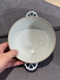 A Chinese blue and white 'Long Elizas and playing boys' covered bowl, Chenghua mark, Kangxi