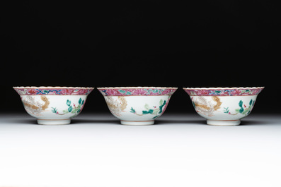 Six Chinese famille rose 'phoenix and peony' bowls and plates for the Straits or Peranakan market, Republic