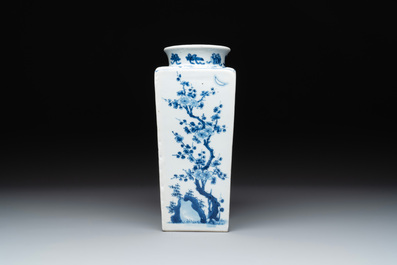 A Chinese blue and white square flask with floral design, Kangxi