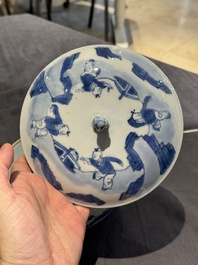 A Chinese blue and white 'Long Elizas and playing boys' covered bowl, Chenghua mark, Kangxi